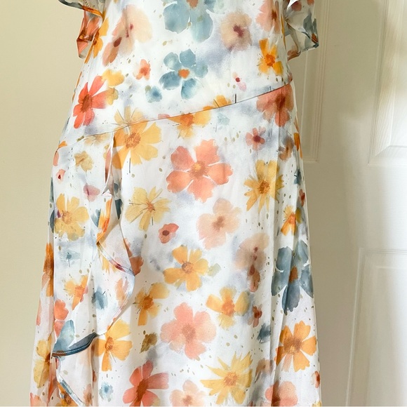 By Anthropologie Dress NWT Floral Sleeveless Asymmetric Ruffled Midi Dress Small - Picture 12 of 16